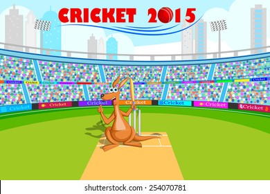 vector illustration of kangaroo playing cricket