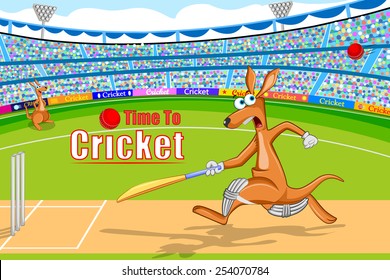 vector illustration of kangaroo playing cricket