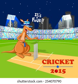 vector illustration of kangaroo playing cricket