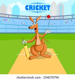 vector illustration of kangaroo playing cricket