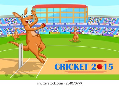 vector illustration of kangaroo playing cricket