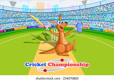 vector illustration of kangaroo playing cricket