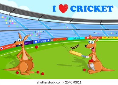 vector illustration of kangaroo playing cricket