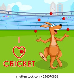 vector illustration of kangaroo playing cricket
