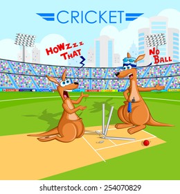 vector illustration of kangaroo playing cricket