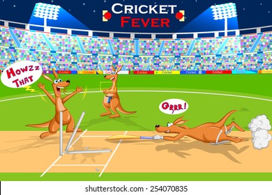 vector illustration of kangaroo playing cricket