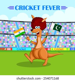 vector illustration of kangaroo playing cricket
