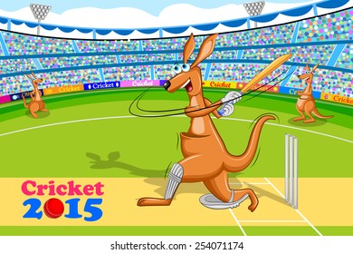 vector illustration of kangaroo playing cricket