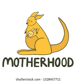 Vector illustration with a kangaroo that holds its baby in pouch.