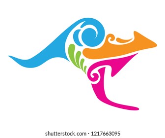 Vector illustration of a kangaroo with tribal art elements isolated on a white background