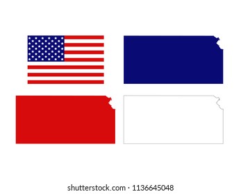 vector illustration of Kansas maps with USA flag