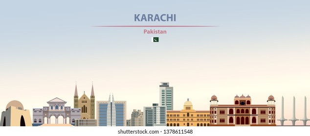 Vector illustration of Karachi city skyline on colorful gradient beautiful daytime background 