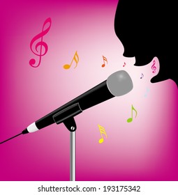 Vector illustration of karaoke singing