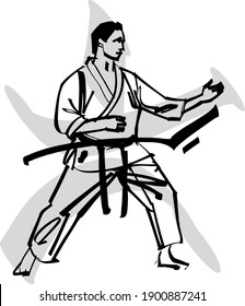 the vector illustration of the karate fighter