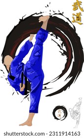 vector illustration, a karate man, wearing a karate suit with a passion for victory