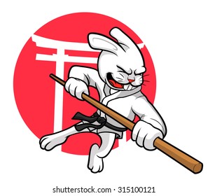 A vector Illustration of Karate Rabbit with martial stick