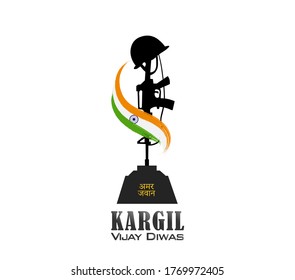 vector illustration of Kargil vijay diwas. Amar Jawan in hindi text of Amar Jawan. flag wrapping.