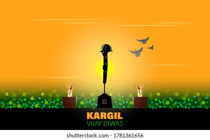 Vector Illustration of Kargil Vijay Diwas. Commemoration day. Martyr's Day. Poster for salute indian army, amar jyoti, amar jawan.