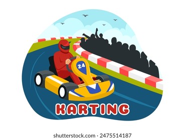 Vector Illustration of Karting Sport with a Racing Game Go Kart or Mini Car on a Small Circuit Track in a Flat Style Cartoon Background Design