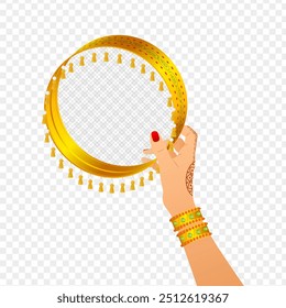 Ilustração vetorial do elemento karwa chauth com a mão da mulher no fundo transparente