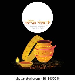 Vector Illustration for Karwa Chauth, an Indian festival, the day where wives fast throughout the day and break their fast after the moon rises.