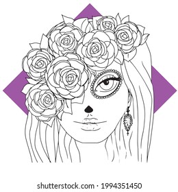 Vector illustration. Katarina. Day of mrtvh. Girl with flowers.