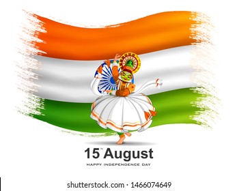 vector illustration of Kathakali dancer on Indian tricolor background for 15th August Happy Independence Day of India