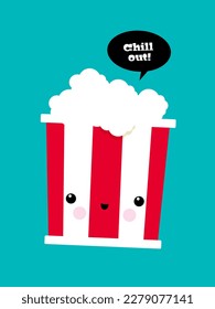 Vector illustration kawai funny popcorn with speech bubble