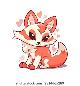 Vector illustration kawaii cartoon little cute fox character kitsune. Design for baby t-shirt, fashion print, cards, design element for children's clothes etc.