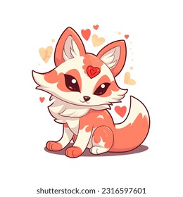 Vector illustration kawaii cartoon little cute fox character kitsune. Design for baby t-shirt, fashion print, cards, design element for children's clothes etc.