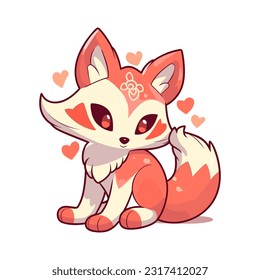 Vector illustration kawaii cartoon little cute fox character kitsune. Design for baby t-shirt, fashion print, cards, design element for children's clothes etc.