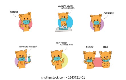 Vector illustration of kawaii cat character set of various expressions