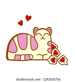 Vector illustration, kawaii cat getting likes from social networks. Applicable for posters, web banners, online apps, marketing, SMM concepts etc.