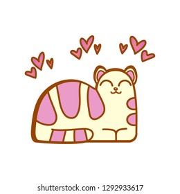 Vector illustration, kawaii cat with hearts. Applicable for St. Valentine's day and love concepts, for posters, web banners, online apps, stickers, prints etc.