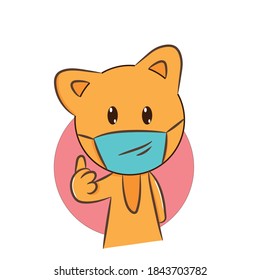 Vector illustration of a kawaii cat wearing a face mask