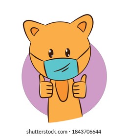 Vector illustration of a kawaii cat wearing a mask