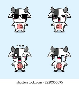 vector illustration of kawaii cow emoji sticker