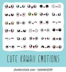 Vector illustration. Kawaii cute emotions, eyes and mouth for cartoon characters set. They can be transformed among themselves to receive new emotions.