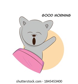 Vector illustration of a kawaii dog waking up