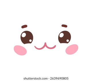 Vector illustration of a kawaii face with big eyes and cute smile. Flat isolated illustration.