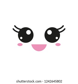 Vector illustration  with kawaii face in flat style