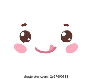 Vector illustration of a kawaii face with tongue and big eyes. Flat isolated illustration.