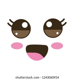 Vector illustration  with kawaii faces in flat style