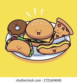 vector illustration kawaii fast food