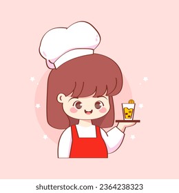 ilustración vectorial del logo de la chef kawaii para la alimentación