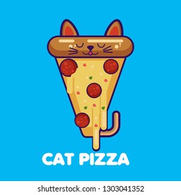 vector illustration of a kawaii funny pizza slice with cat ears. Design concept for cat cafe menu, children print. - Vector