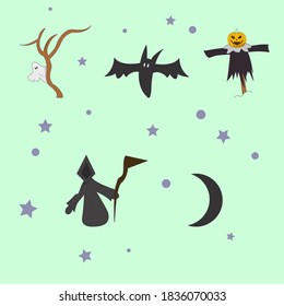 Vector illustration of kawaii halloween characters