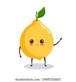 Vector illustration kawaii lemon with smiling face waving his hand 