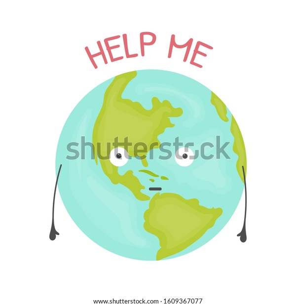 Vector Illustration Kawaii Planet Earth Help Stock Vektorgrafik Lizenzfrei