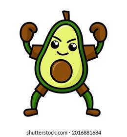 Vector illustration of kawaii style avocado fruit character in a challenging pose
